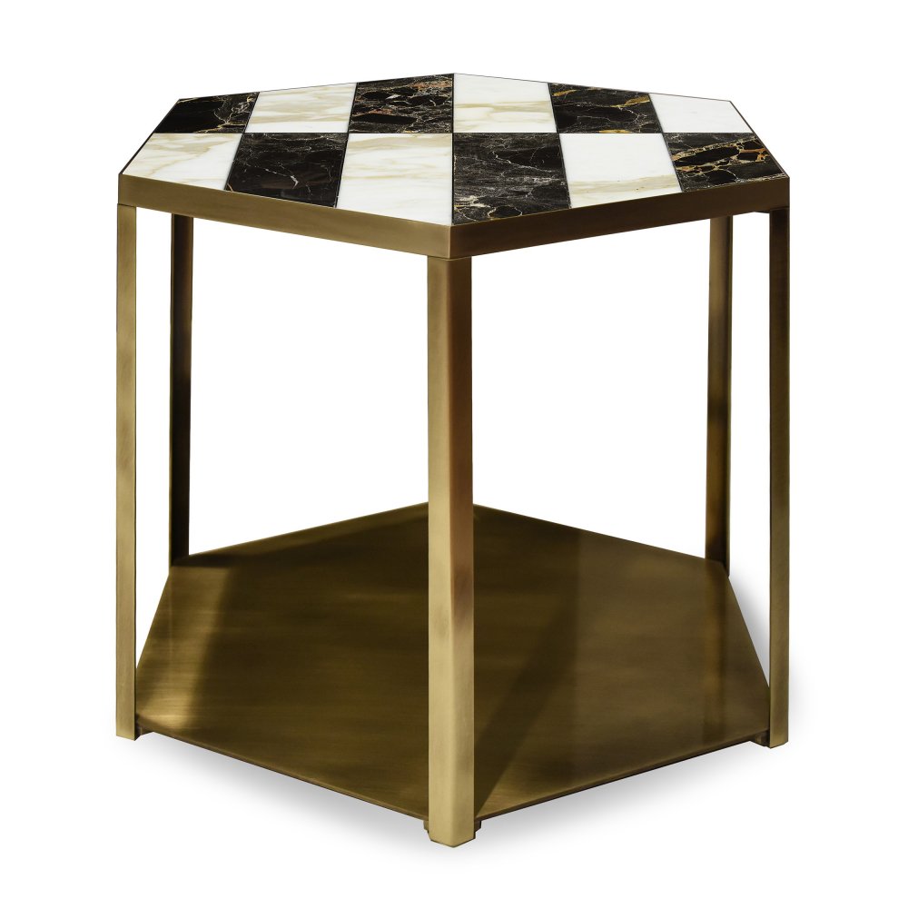 Mel - Side table with inlaid marble top