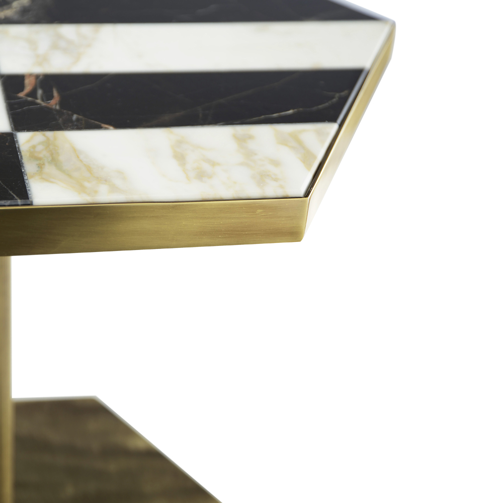 Ted - Tavolino basso con piano in marmo intarsiato